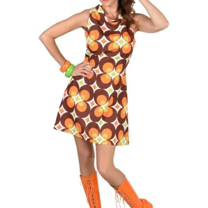 Jaren 60 jurk brown circles