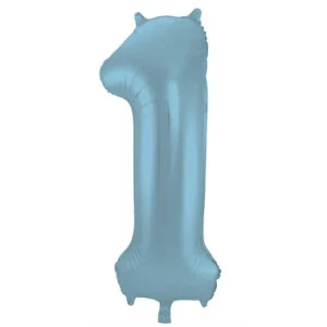 Cijfer ballon metallic pastel blauw 86cm