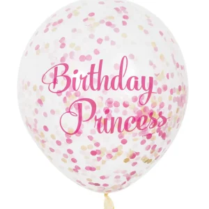 Ballonnen ''Birthday Prinses'' met roze confetti - 6 stuks